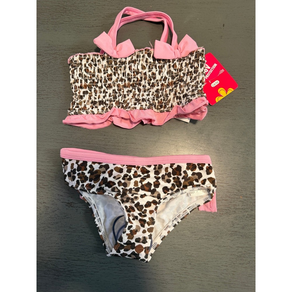 Pink Platinum Baby Girls Leopard Print Ruffle Bikini 2-Piece Swimsuit 18M NWT